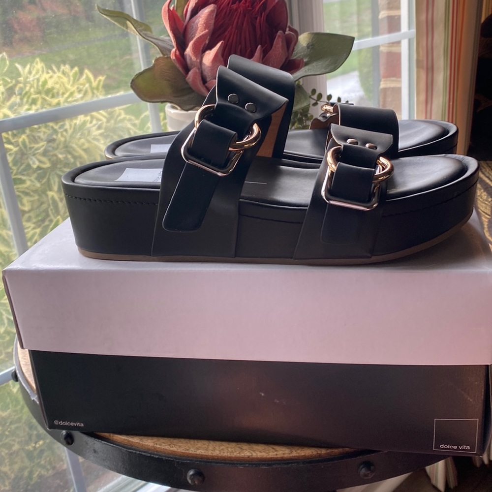 Dolce Vita, black, leather, platform sandals, Size 8.5